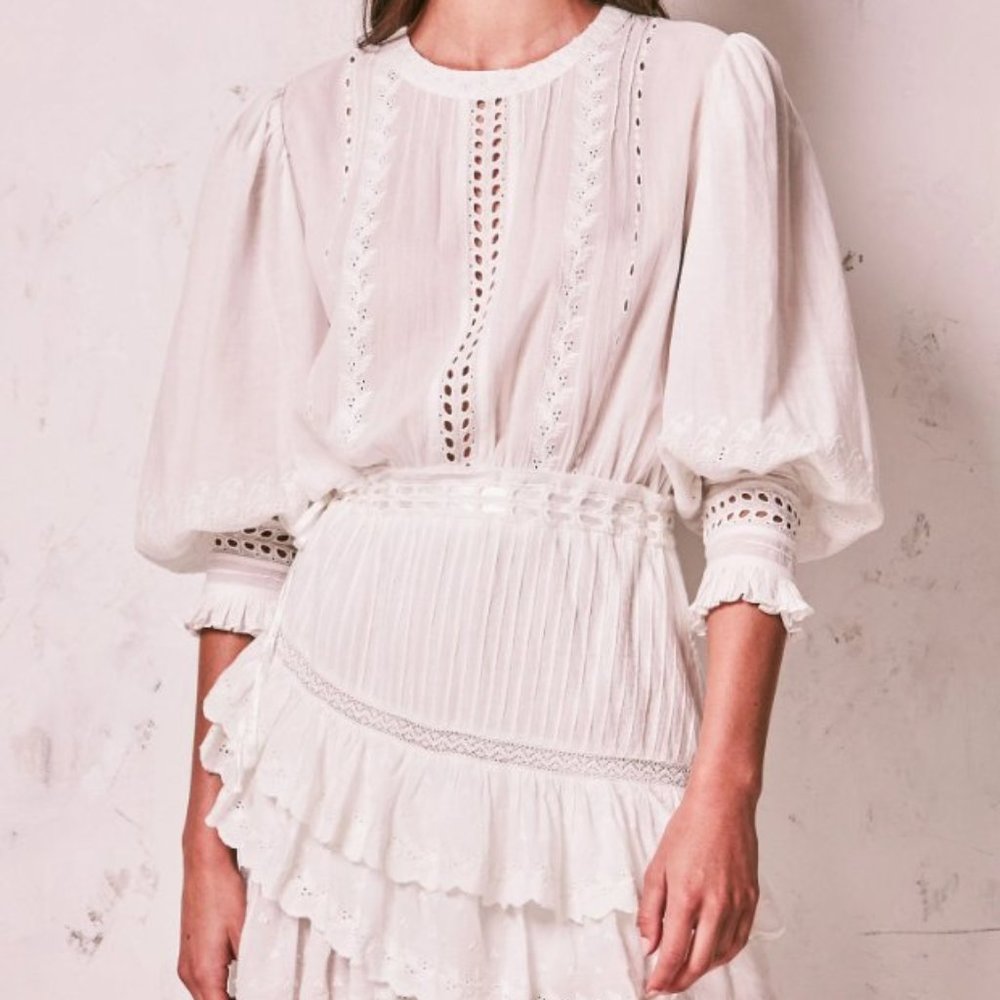 LoveShackFancy 🎀 Lorelei Embroidered Cotton Ruffled dress S